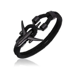 Bracelet Avion <br>Noir & Corde Noire