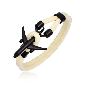 Bracelet Avion <br>Noir & Corde Beige
