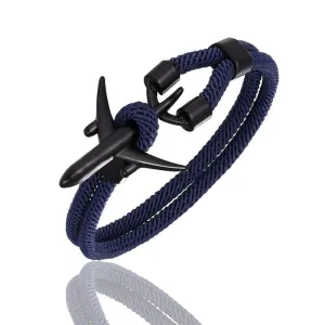 Bracelet Avion <br>Noir & Corde Bleu Marine
