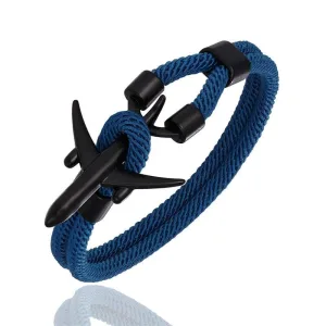 Bracelet Avion <br>Noir & Corde Bleue