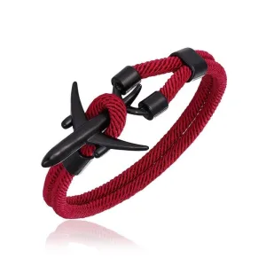 Bracelet Avion <br>Noir & Corde Bordeaux