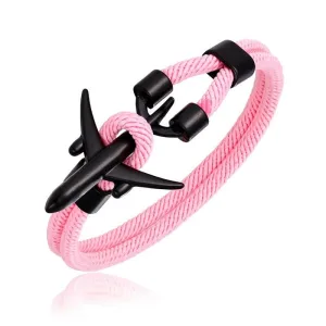 Bracelet Avion <br>Noir & Corde Rose