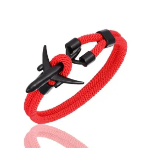 Bracelet Avion <br>Noir & Corde Rouge