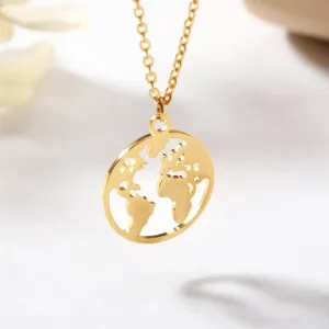 Collier Pendentif Globe Terrestre <br>Minimaliste