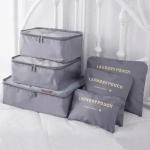 organisateurs de valise laundry pouch set de 6 gris
