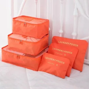 organisateurs de valise laundry pouch set de 6 orange