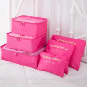 organisateurs de valise laundry pouch set de 6 rose flashy