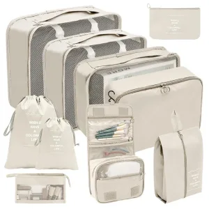organisateurs de valise set de 10 pochettes beige