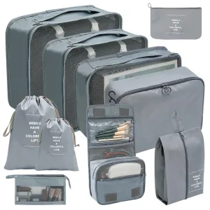 organisateurs de valise set de 10 pochettes gris