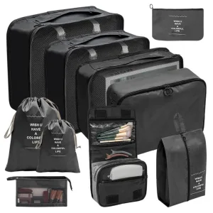 organisateurs de valise set de 10 pochettes noir