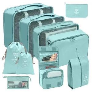 organisateurs de valise set de 10 pochettes turquoise