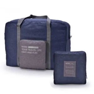 sac de voyage pliable "make your travel life easy and fun" bleu