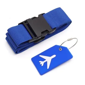 sangle de valise porte-étiquette bagage avion bleus