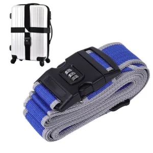 sangle pour valise avec code 3 chiffres grise et bleue en croix