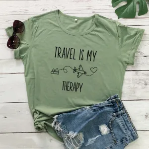 T-Shirt Voyage Avion Femme <br>Travel Is My Therapy