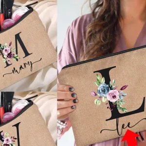 Trousse de Maquillage Personnalisée <br>Prénom et Initiale Fleurie