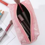 trousse de rangement maquillage dentelle rose