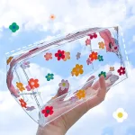 trousse de toilette féminine transparente avec motifs de fleurs