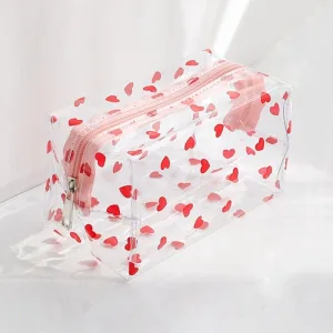 trousse de toilette femme transparente cœurs
