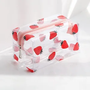 trousse de toilette femme transparente fraises