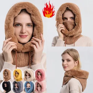 Ensemble Bonnet Écharpe Hiver Femme | Chapeau Tricot Doublé Polaire Coupe-Vent