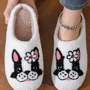 chaussons animaux bouledogue fleurs
