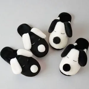 chaussons animaux chien noir et blanc