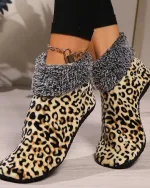 chaussons chaussettes léopard polaire
