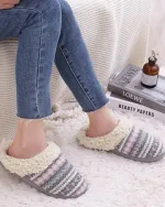 chaussons femme au coin du feu gris et rose