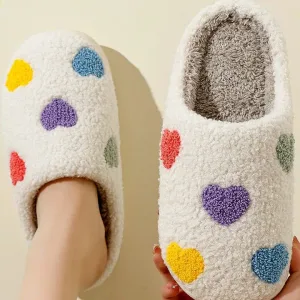 chaussons femme cœur multicolore