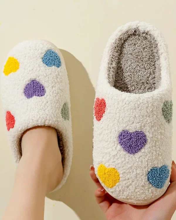 chaussons femme cœur multicolore
