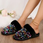 chaussons femme cosy avec strass et fourrure