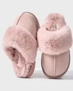 chaussons femme en fourrure léopard