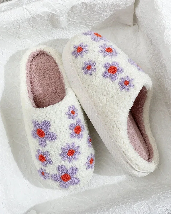 chaussons femme fleurs violettes