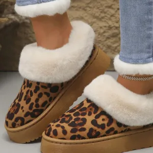 chaussons femme fourrure léopard