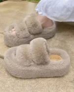 chaussons femme sandale fluffy plateforme