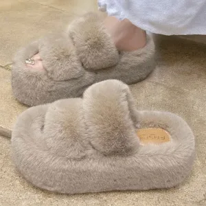 chaussons femme sandale fluffy plateforme
