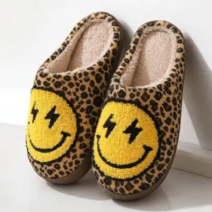 chaussons femme smiley léopard