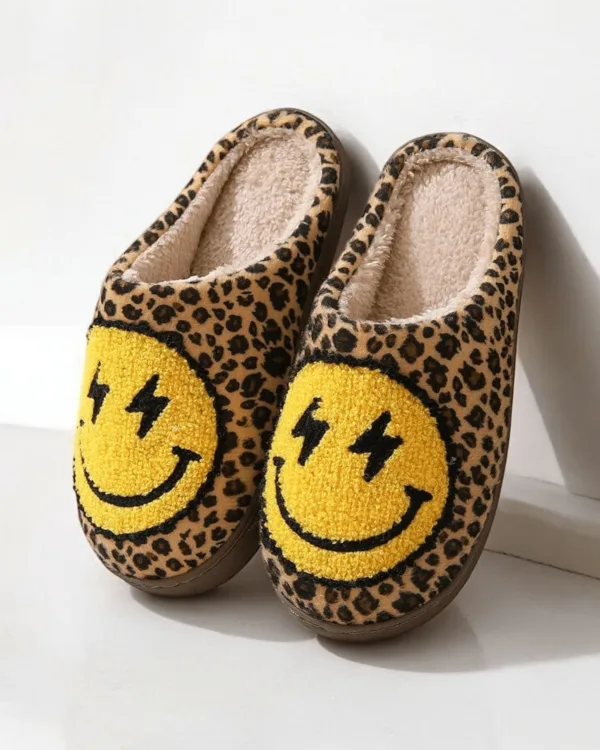 chaussons femme smiley léopard