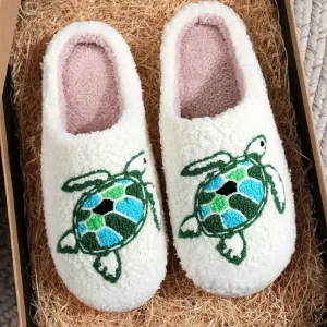 chaussons femme tortue brodée