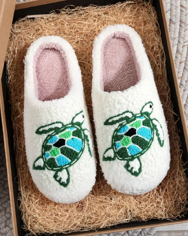 chaussons femme tortue brodée
