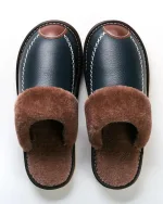 chaussons fourrés en cuir pour homme