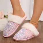 chaussons fourrure pour femme avec strass
