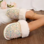 chaussons moelleux femme fourrure et strass