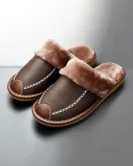 chaussons pour homme cuir fendu fourrés