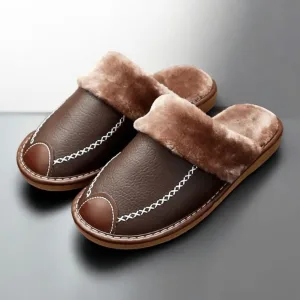 chaussons pour homme cuir fendu fourrés