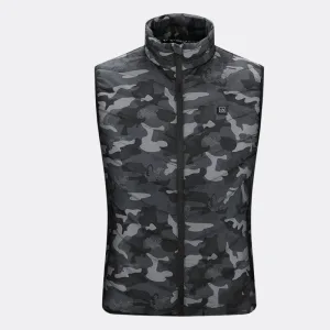 gilet chauffant de chasse col montant et motif camouflage