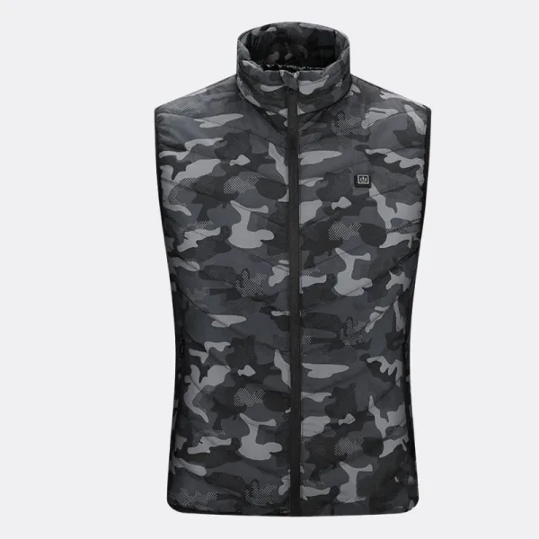 gilet chauffant de chasse col montant et motif camouflage