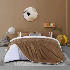 plaid polaire Blandine marron doublé avec fourrure Sherpa