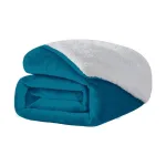 plaid polaire doux Blandine turquoise avec doublure fourrure